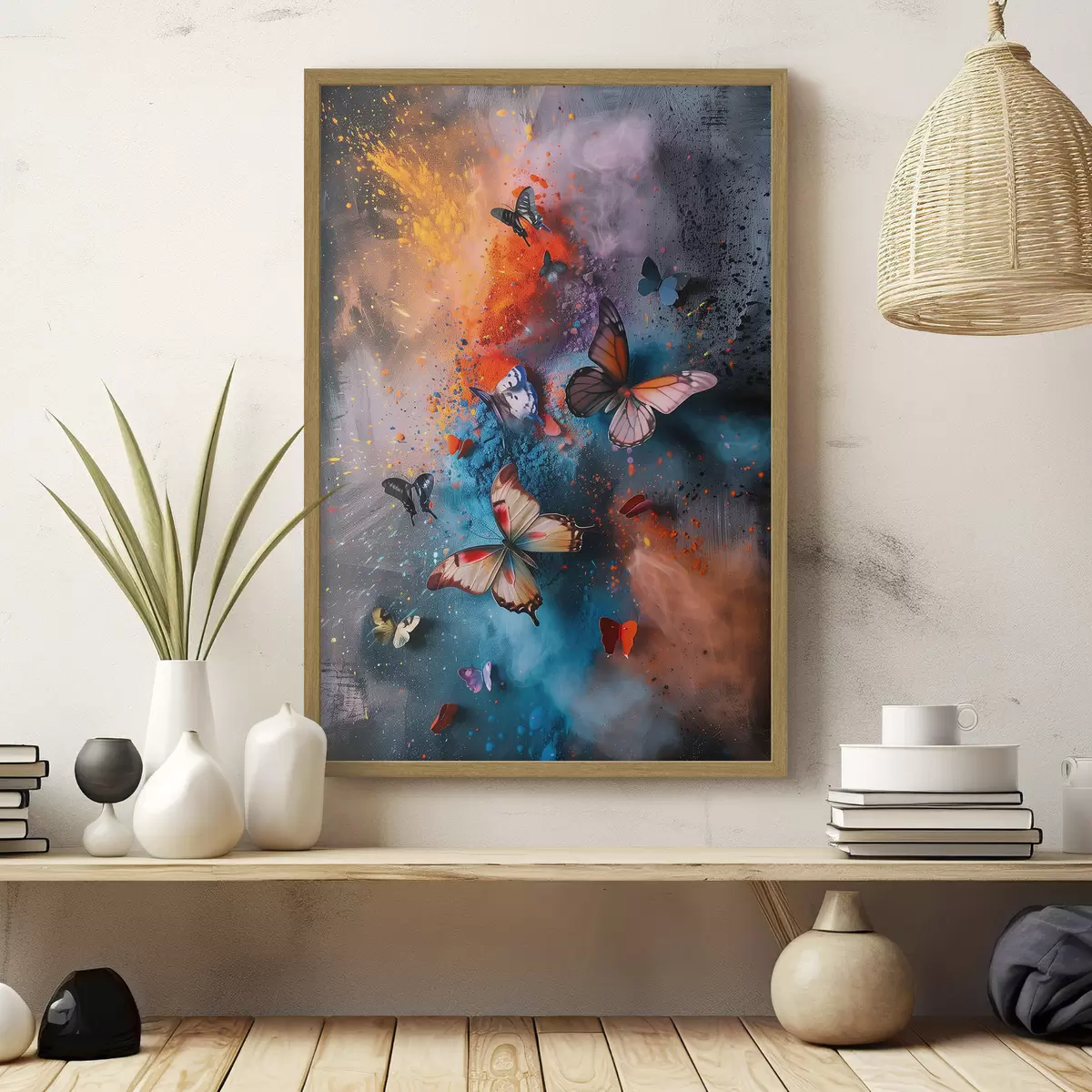 Poster Papillons sur fond de touches de peinture f39803