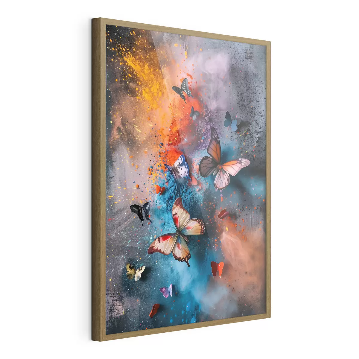 Poster Papillons sur fond de touches de peinture f39803