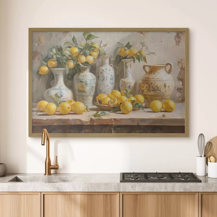 Papier peint Citrons et vases vintage sur la table f39833