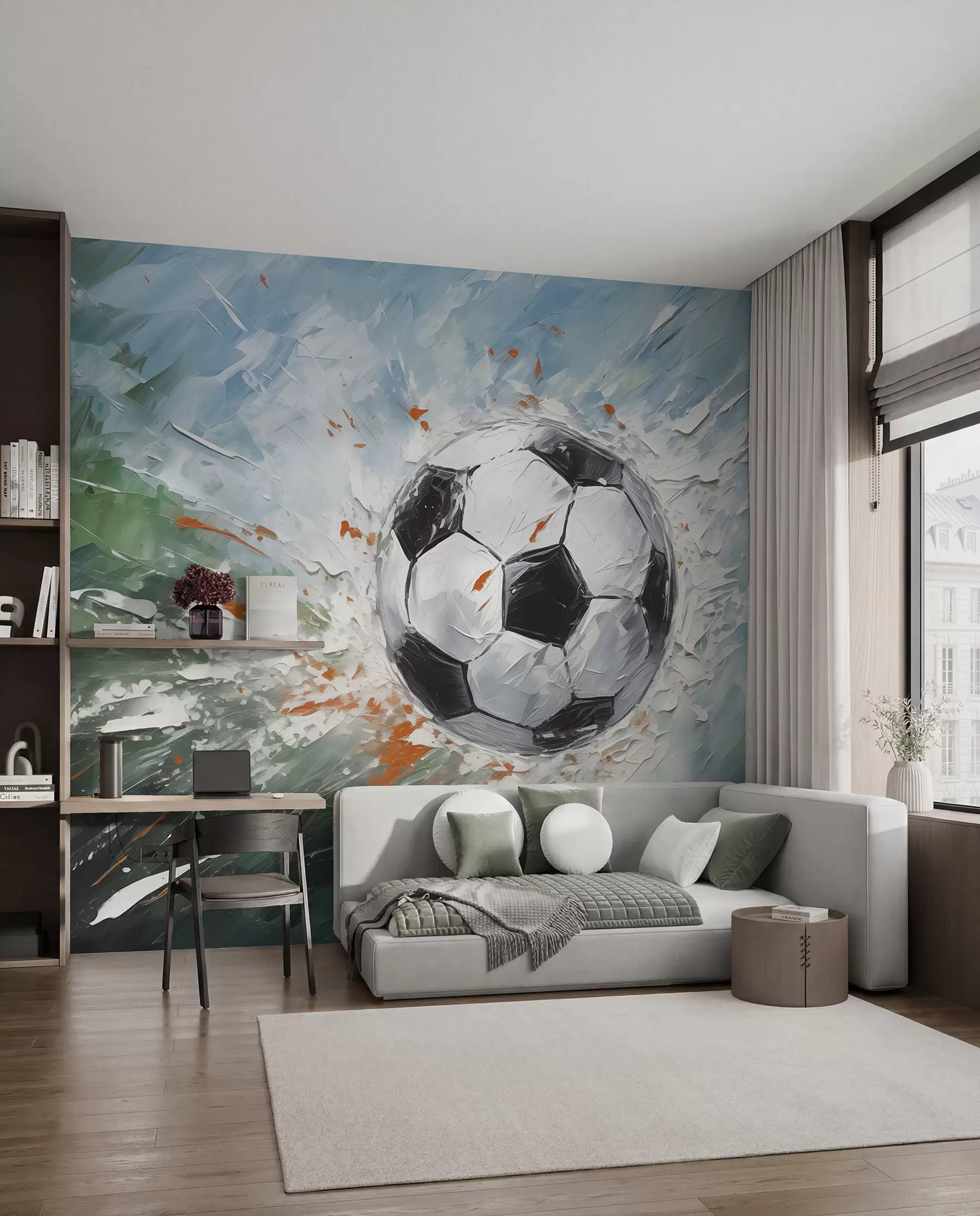 Papier peint Ballon de football volant peinture à l'huile art abstrait w08117