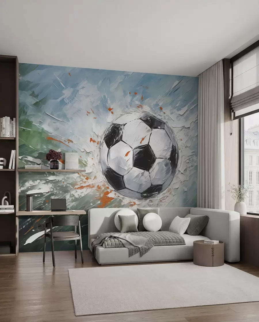 Papier peint Ballon de football volant peinture à l'huile art abstrait w08117