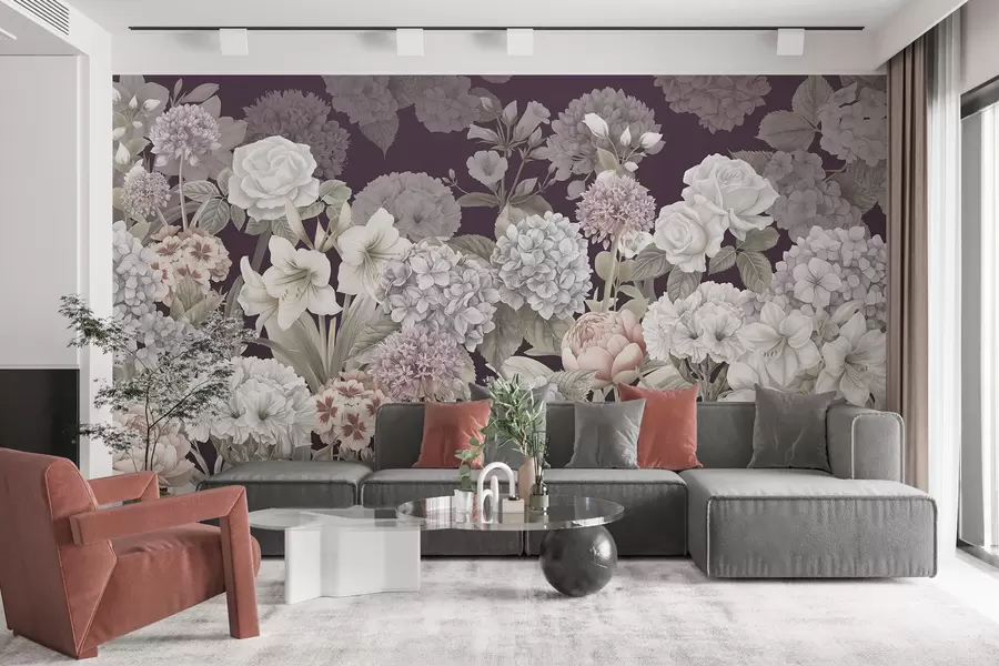 Papier peint Jardin d'été magique sur fond cramoisi w08140v2