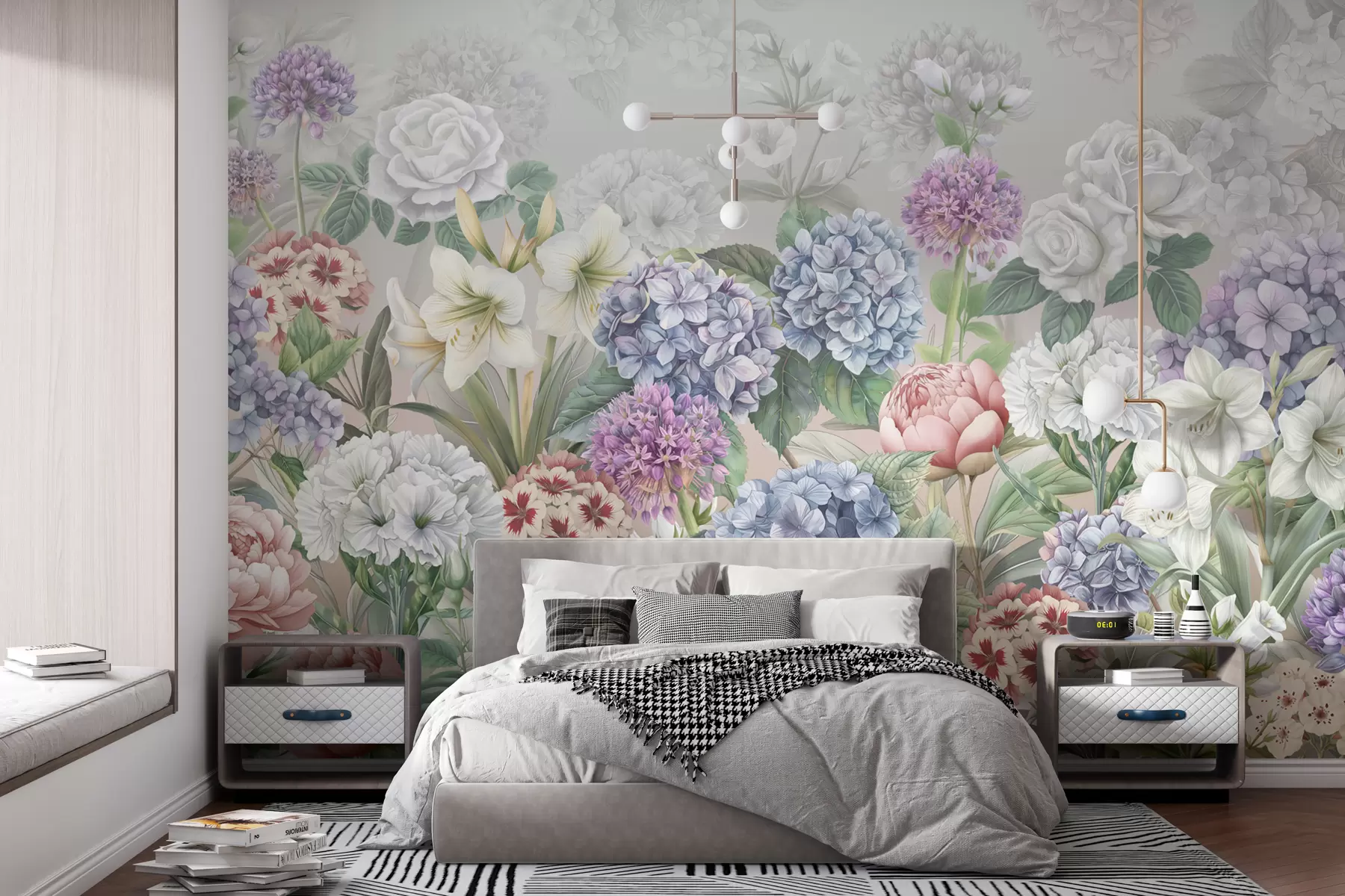 Papier peint Jardin d'été magique avec des fleurs aux couleurs pastel w08140v3