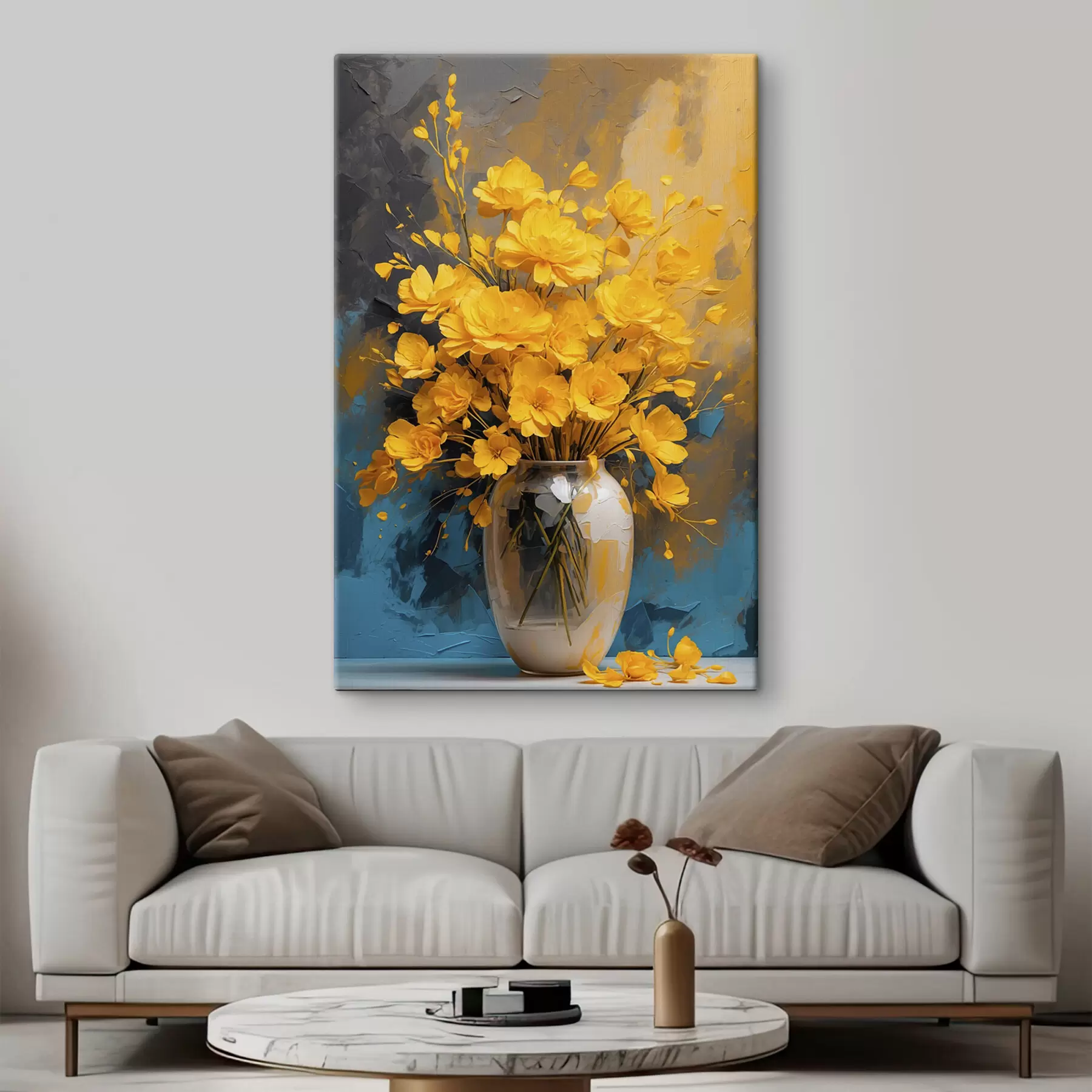 Papier peint Fleurs jaunes dans un vase sur fond acrylique multicolore s39854