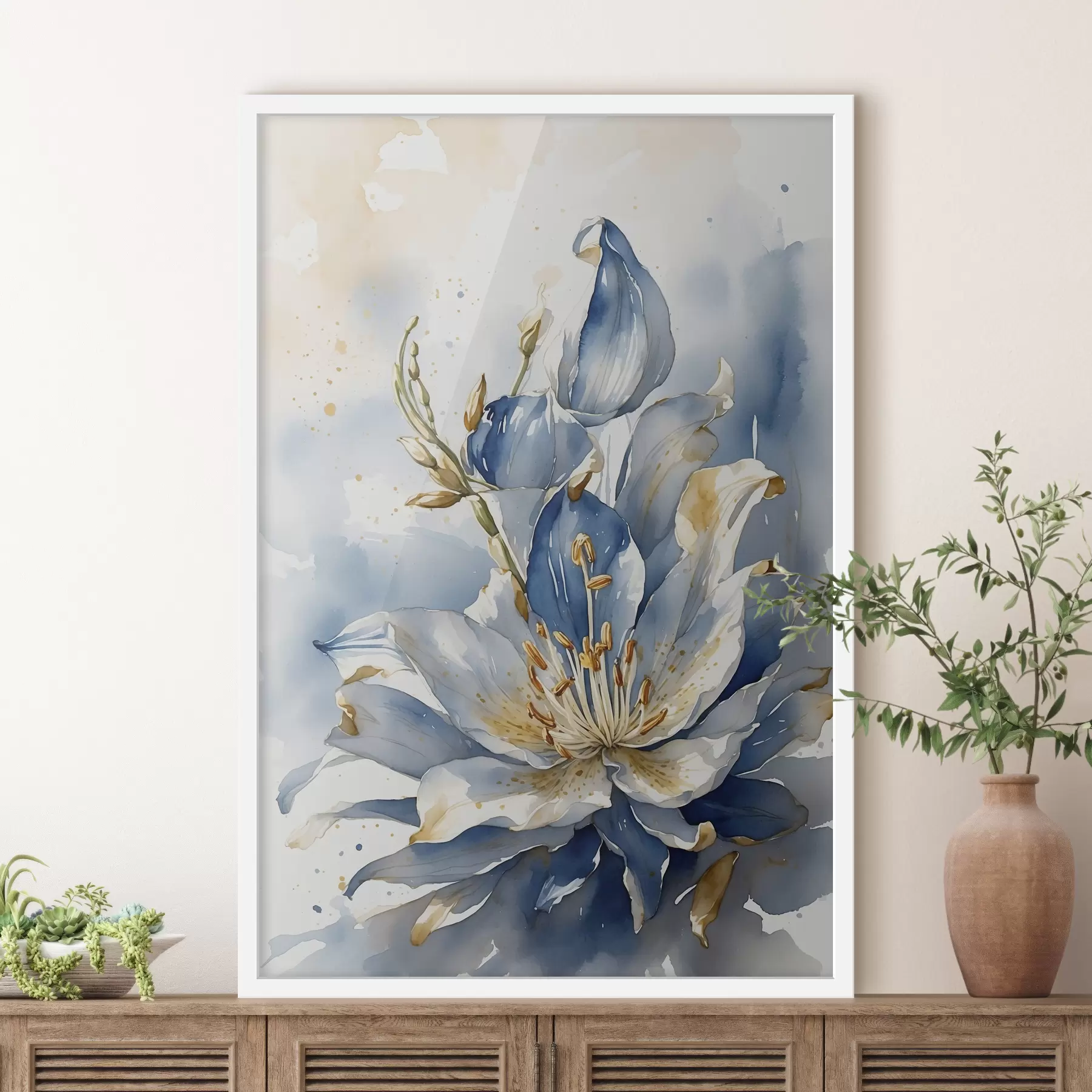 Papier peint Lys bleu à l'aquarelle f39872