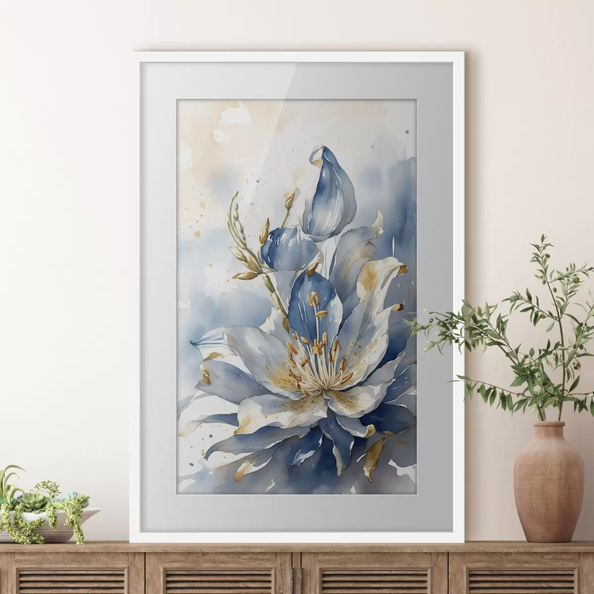 Poster Lys bleu à l'aquarelle f39872