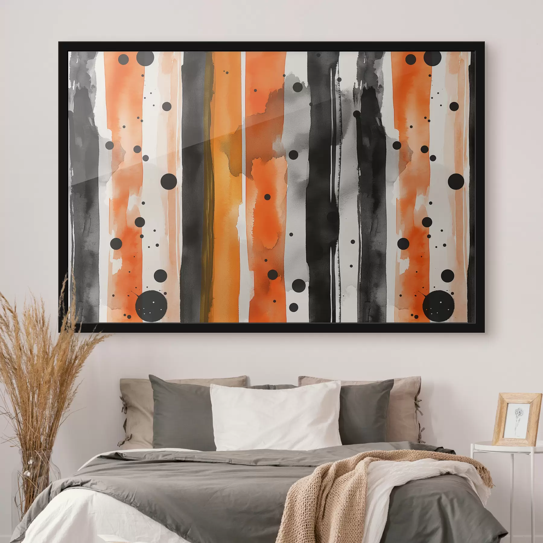 Papier peint Rayures, aquarelle, noir, orange f39948