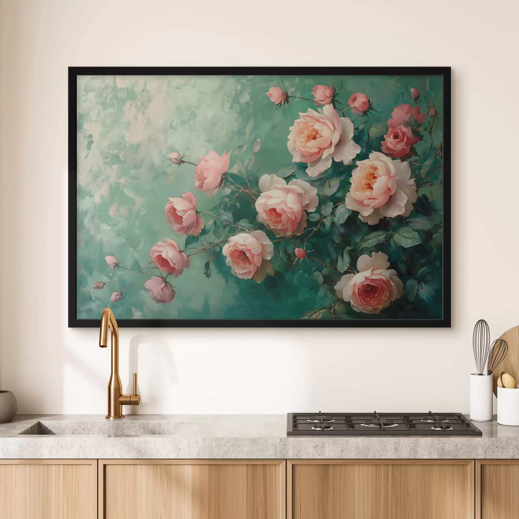 Papier peint Roses blanches, acrylique f39956