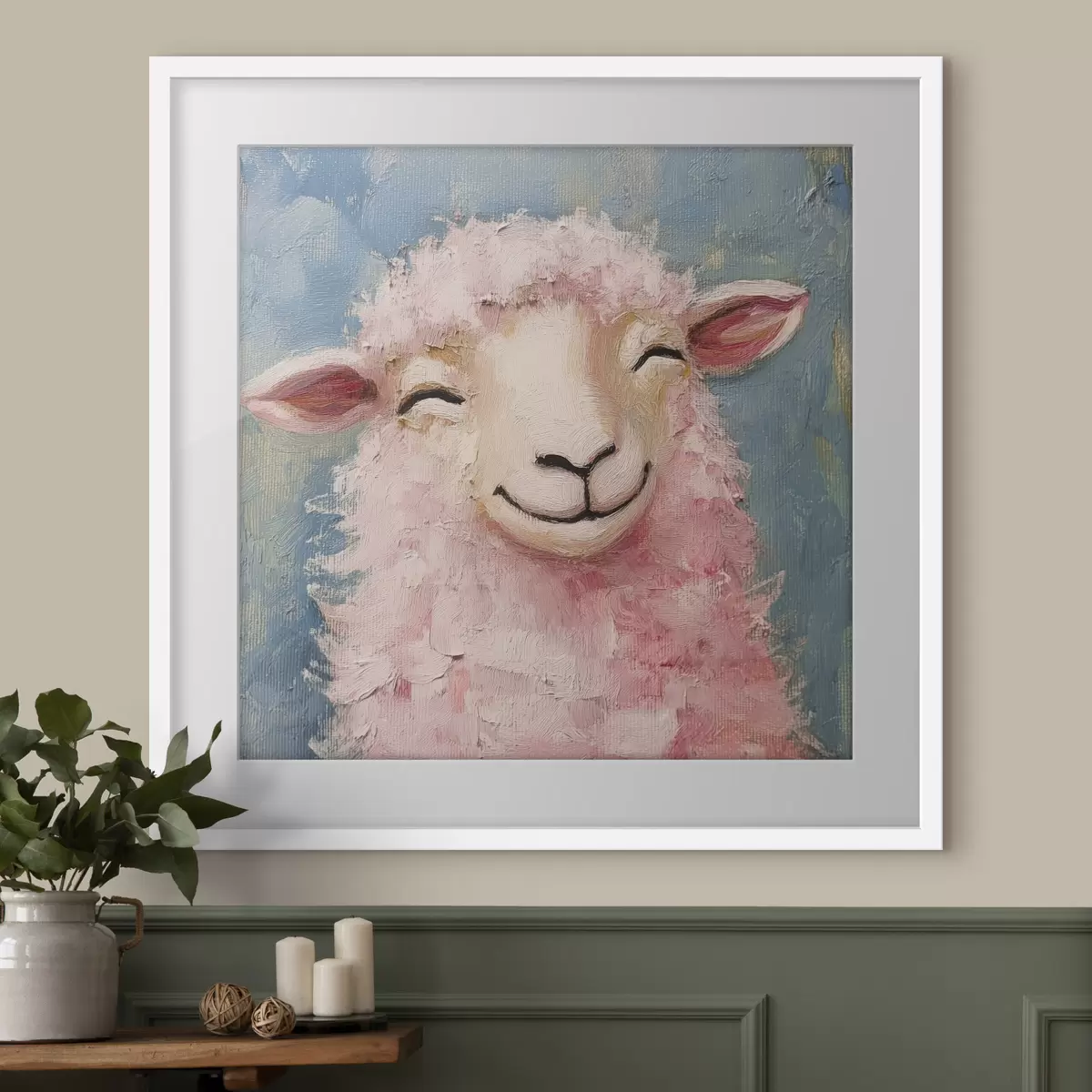 Poster Bélier joyeux avec de la laine rose f39911