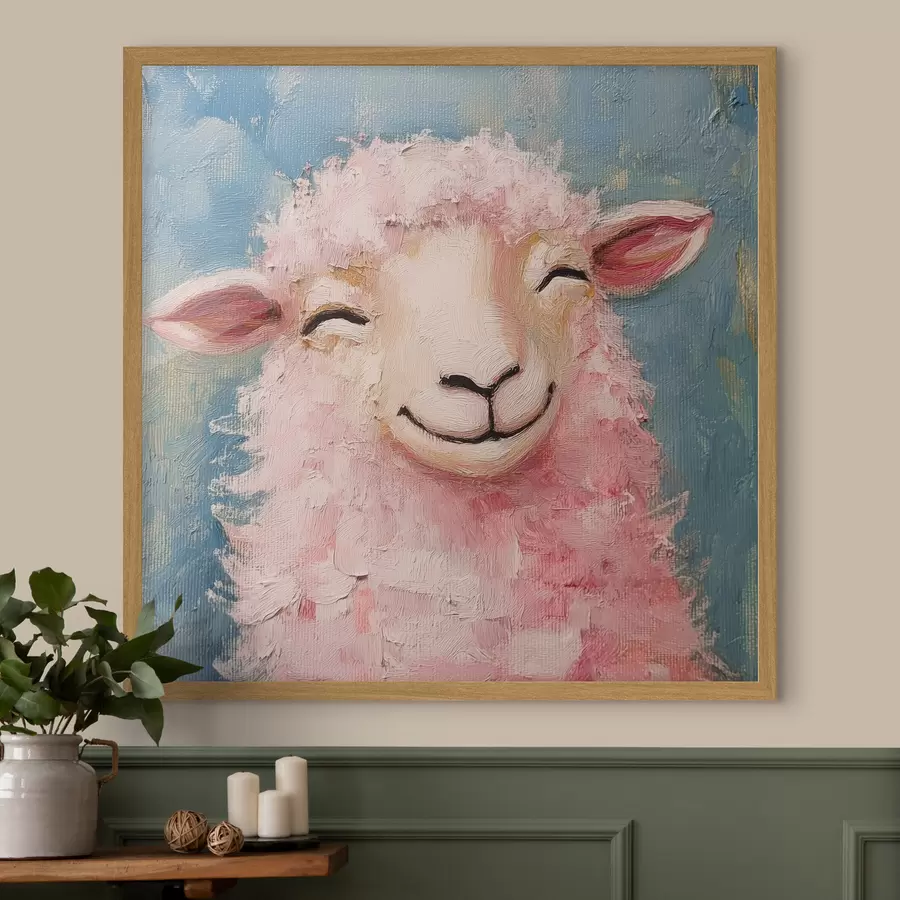 Papier peint Bélier joyeux avec de la laine rose f39911