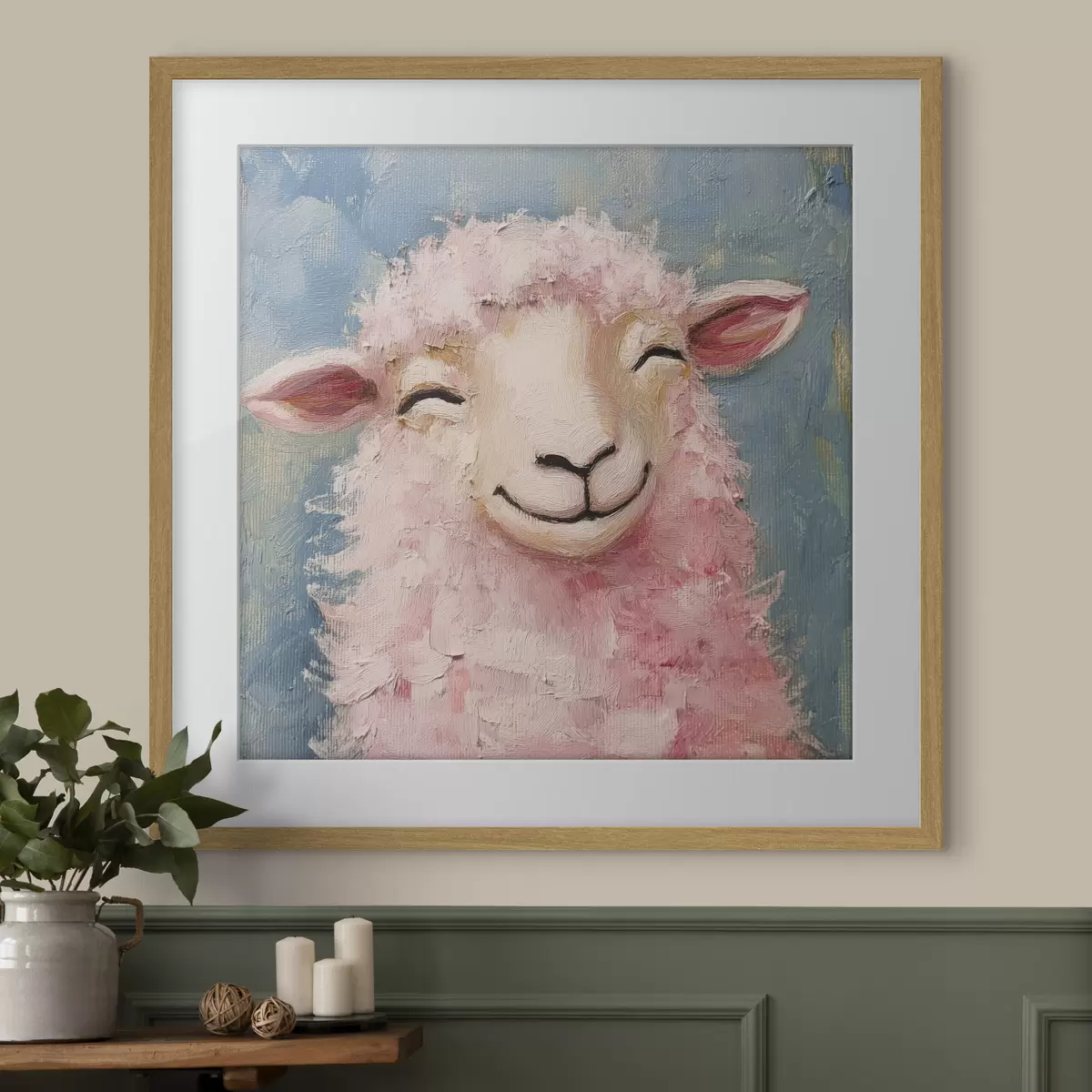 Poster Bélier joyeux avec de la laine rose f39911