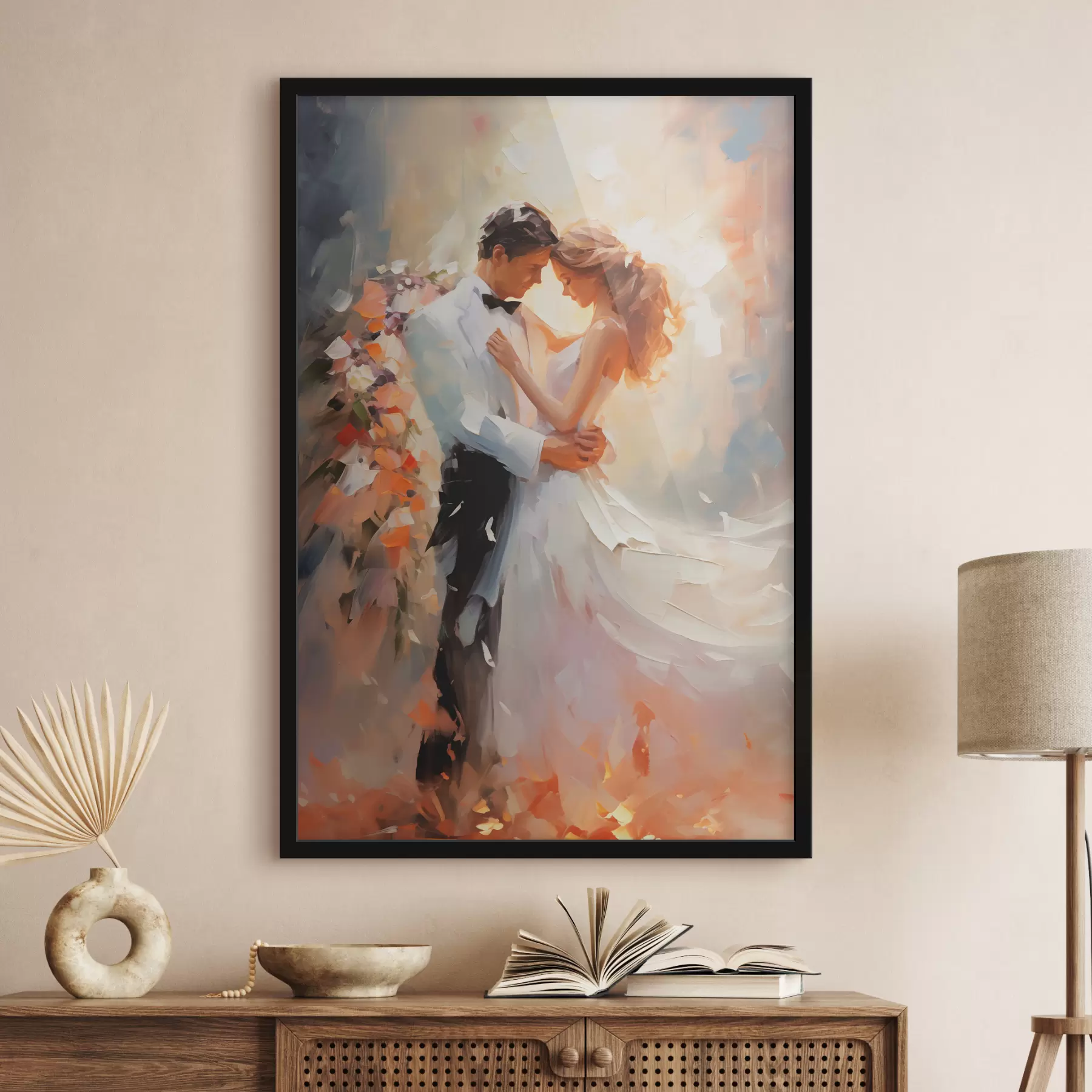 Papier peint Peinture à l'huile de mariés et de mariées dansant f39925