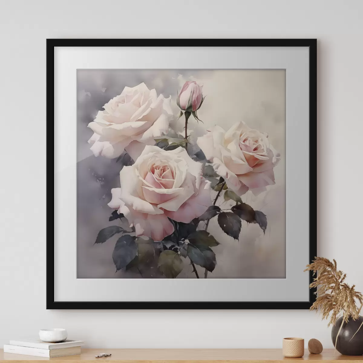 Poster Roses blanches et roses sur un fond aquarelle foncé f39927