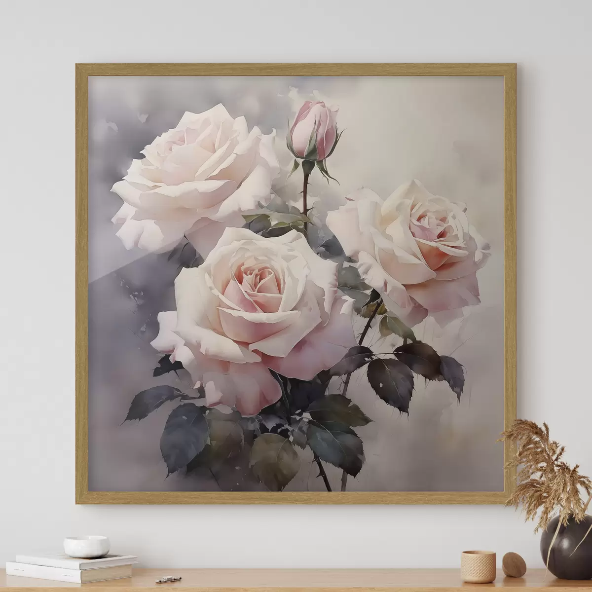 Poster Roses blanches et roses sur un fond aquarelle foncé f39927