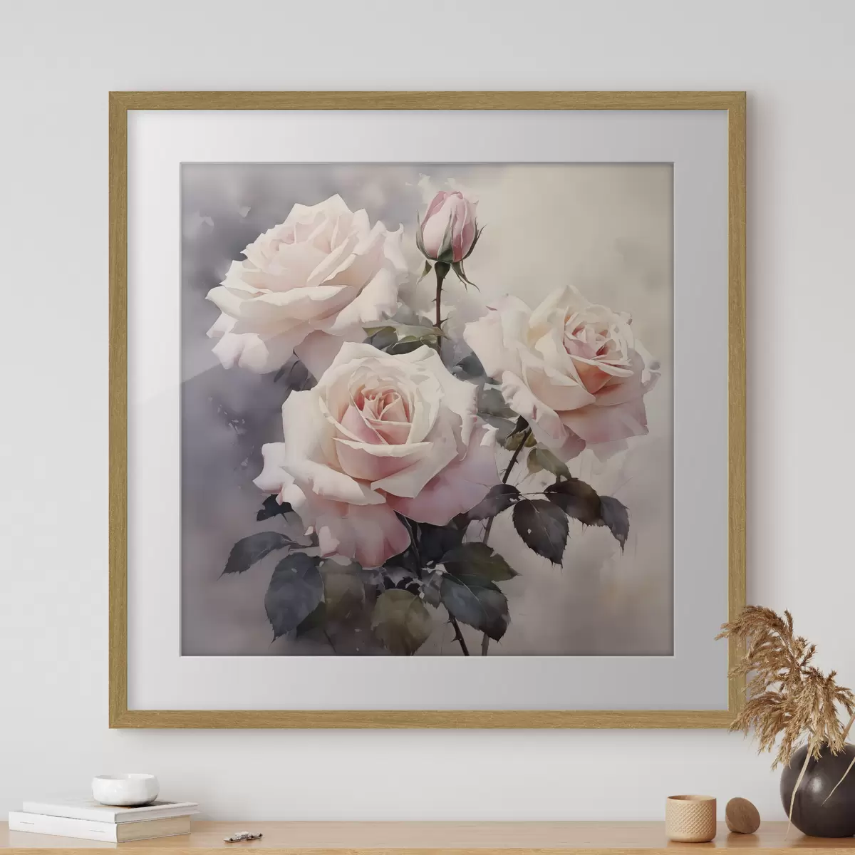Poster Roses blanches et roses sur un fond aquarelle foncé f39927