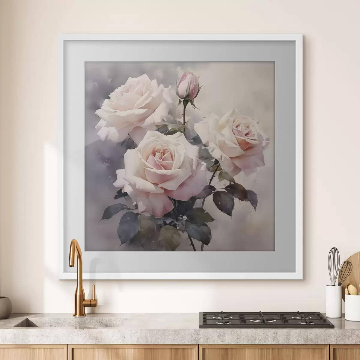 Poster Roses blanches et roses sur un fond aquarelle foncé f39927