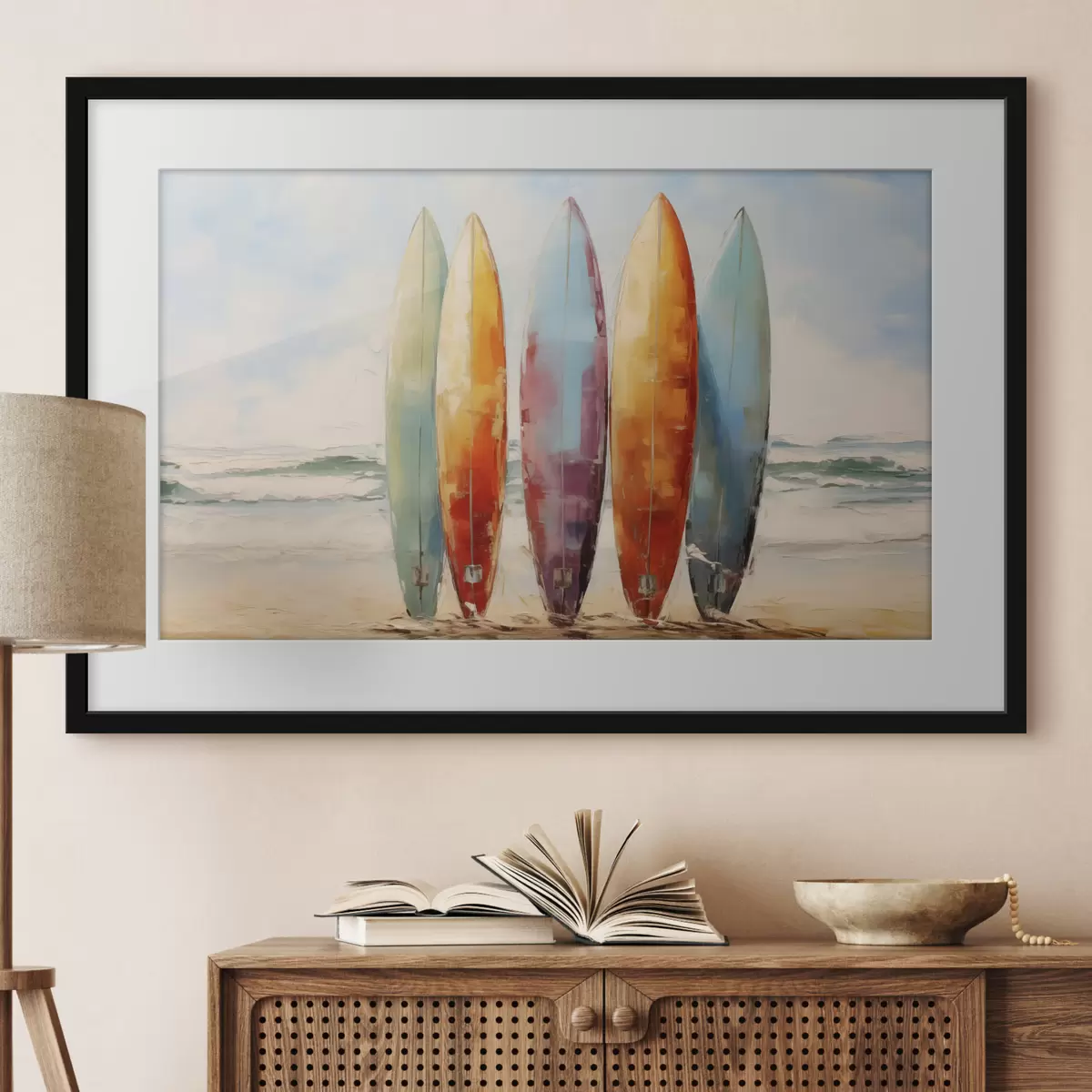 Poster Peinture de planches de surf sur la plage f39938