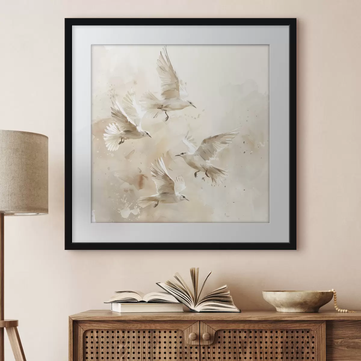 Poster Aquarelle d'oiseaux volants, couleurs pastel délicates, abstraction f39973