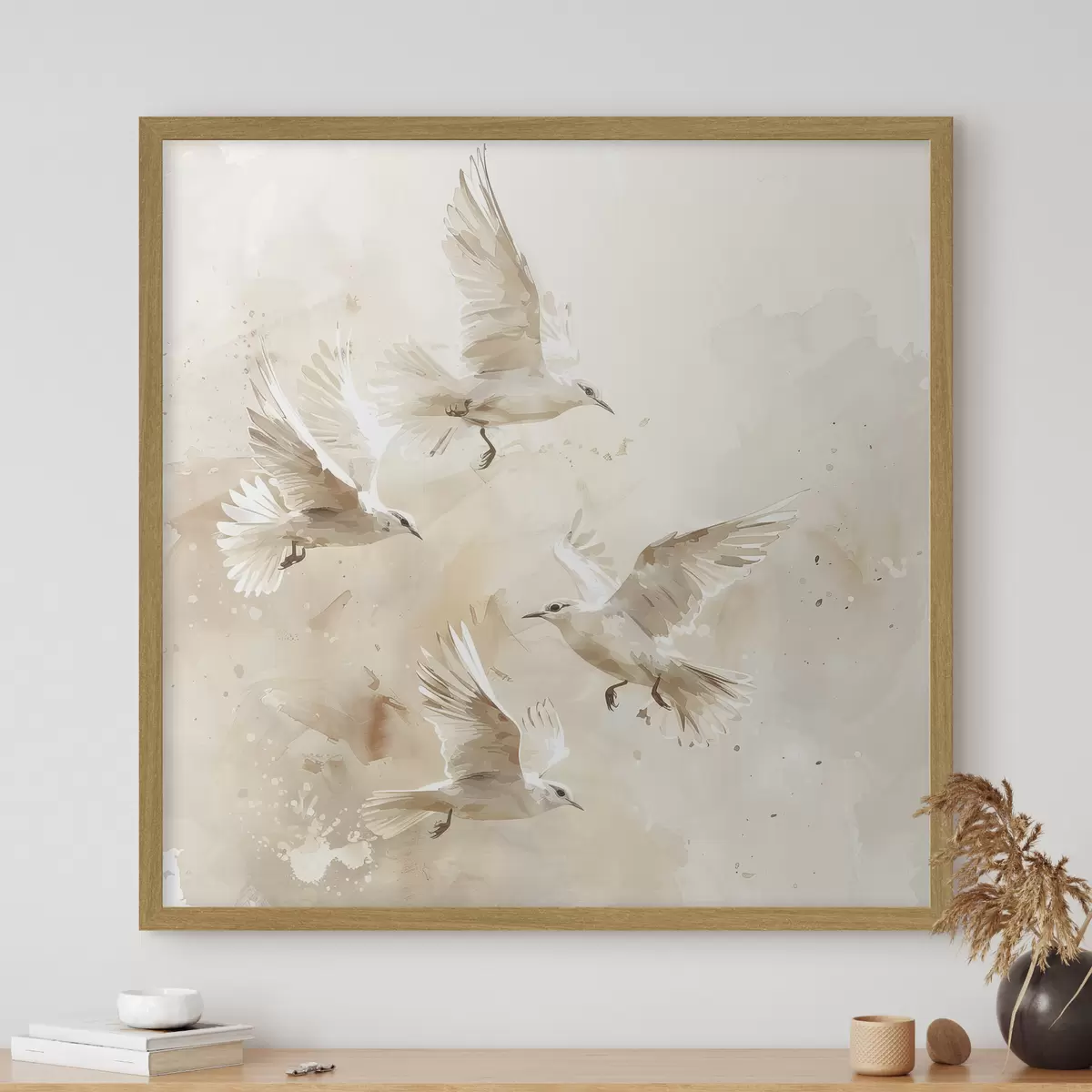 Poster Aquarelle d'oiseaux volants, couleurs pastel délicates, abstraction f39973