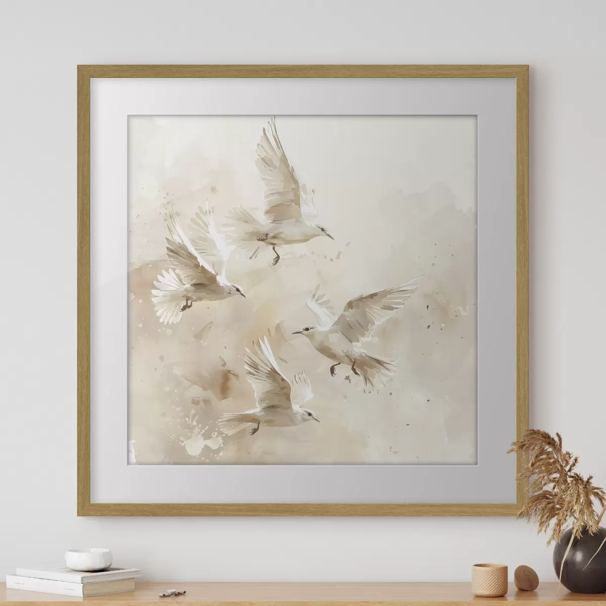 Poster Aquarelle d'oiseaux volants, couleurs pastel délicates, abstraction f39973