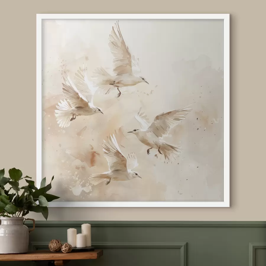 Papier peint Aquarelle d'oiseaux volants, couleurs pastel délicates, abstraction f39973