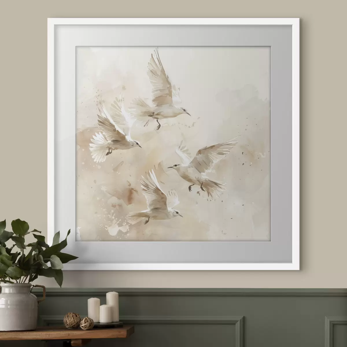 Poster Aquarelle d'oiseaux volants, couleurs pastel délicates, abstraction f39973