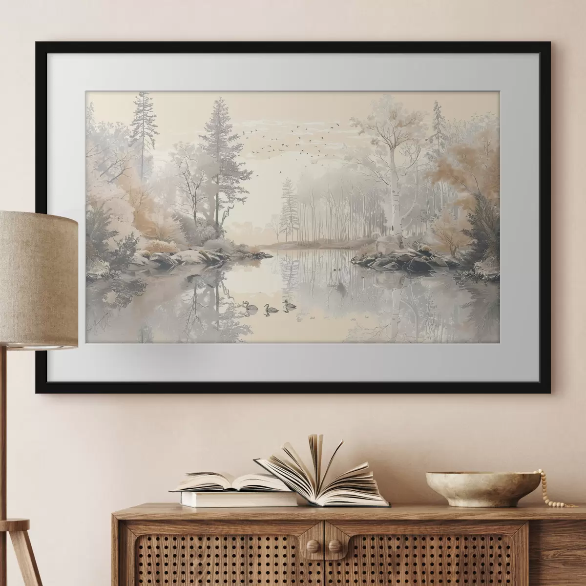 Poster Oiseaux sur le lac paisible f39980