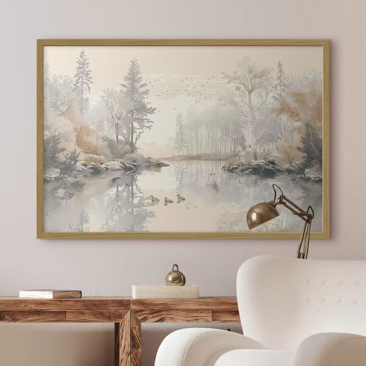 Poster Oiseaux sur le lac paisible f39980