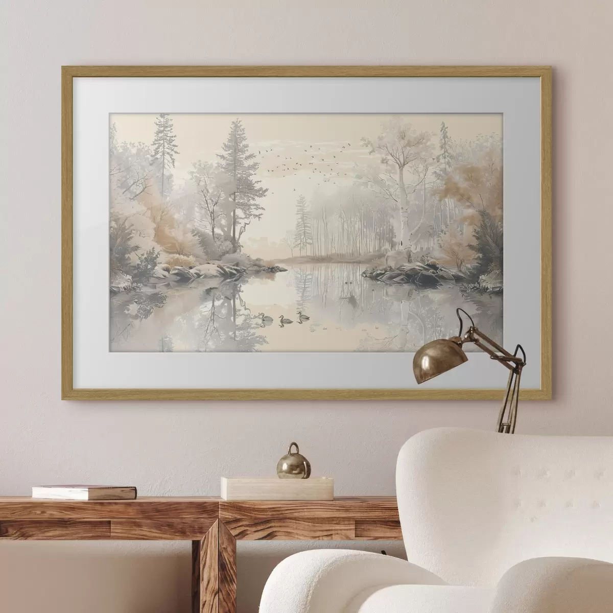 Poster Oiseaux sur le lac paisible f39980