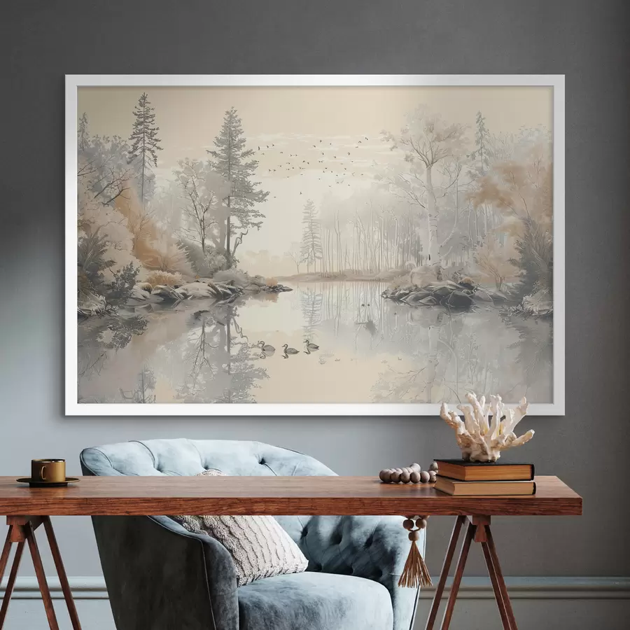 Papier peint Oiseaux sur le lac paisible f39980