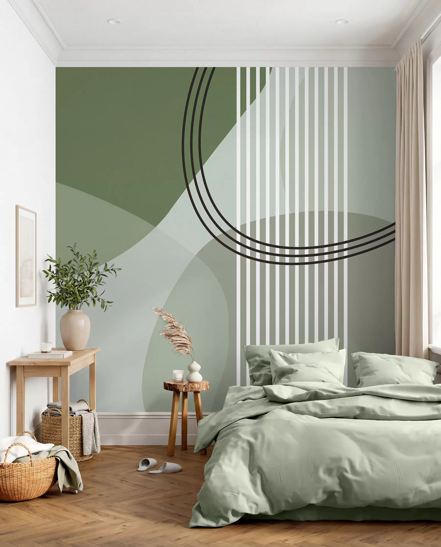 Papier peint Ligne d'abstraction géométrique et cercle minimalisme style moderne couleur verte w08173v1