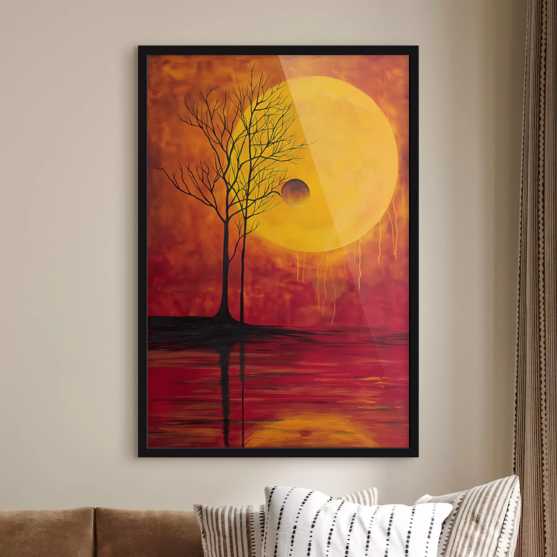 Tableau Abstraction, soleil, rouge, jaune f40005