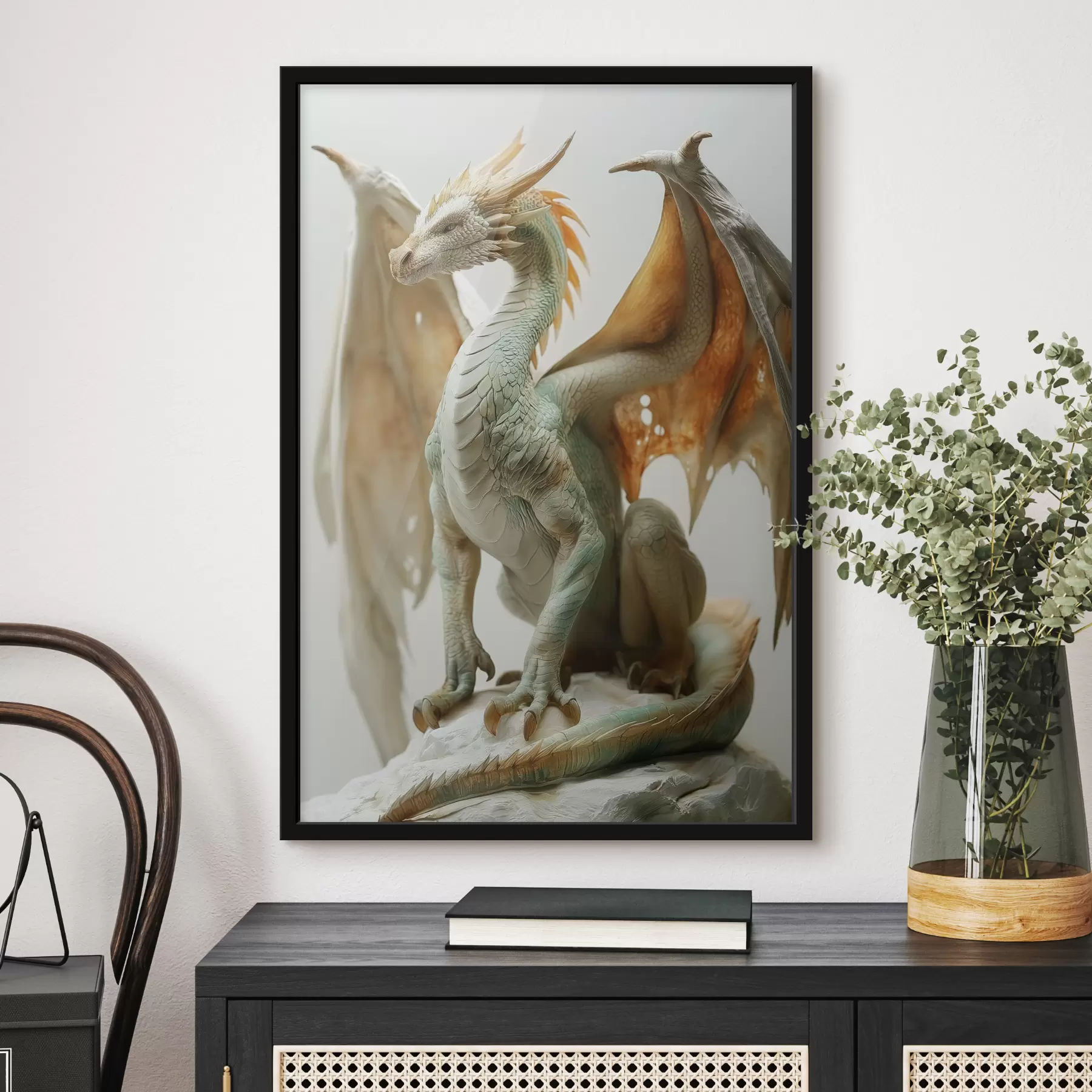 Papier peint Dragon de Kotor, blanc, jaune f40007