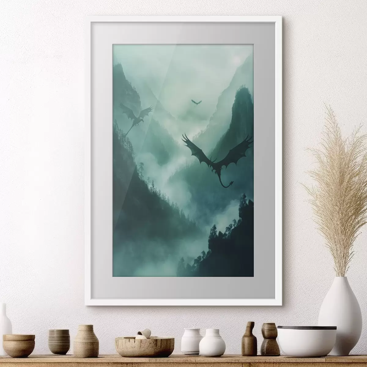 Poster Deux dragons, verts f40011