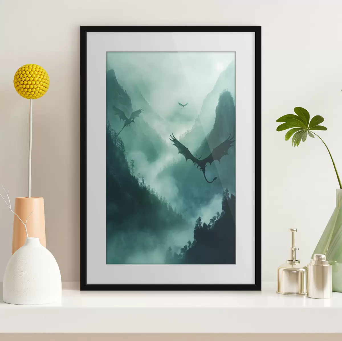 Poster Deux dragons, verts f40011