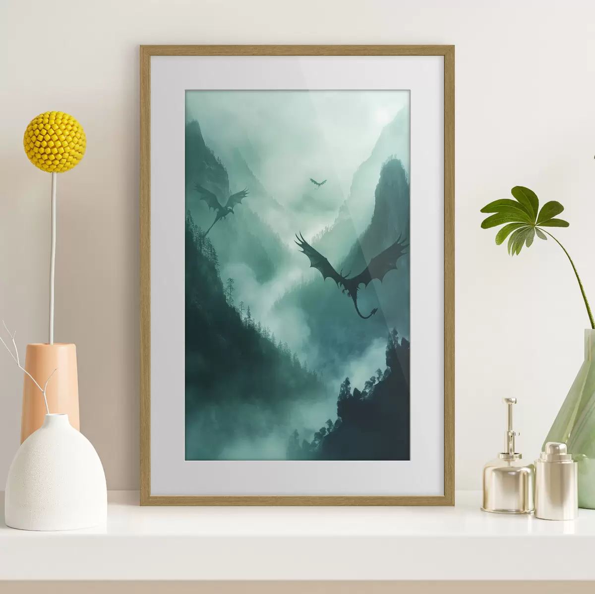 Poster Deux dragons, verts f40011