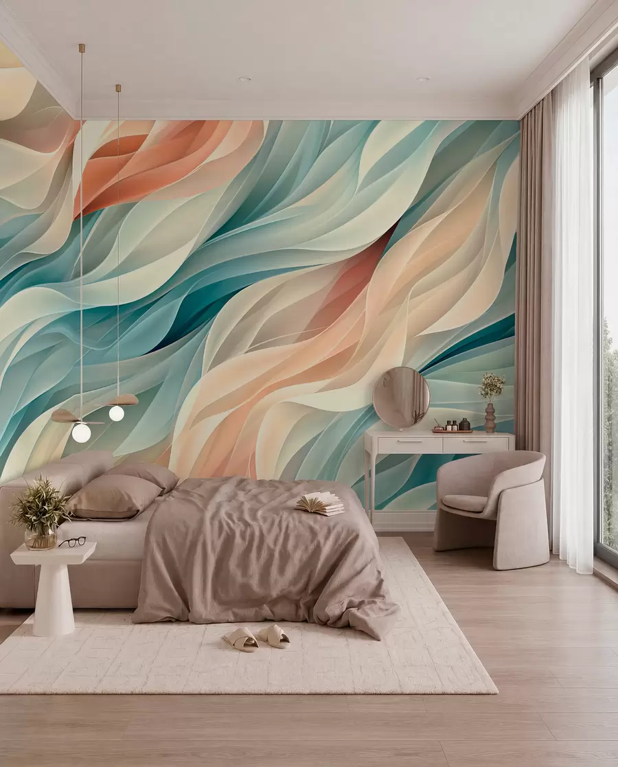 Papier peint Design abstrait fascinant avec des vagues pastel douces w01335