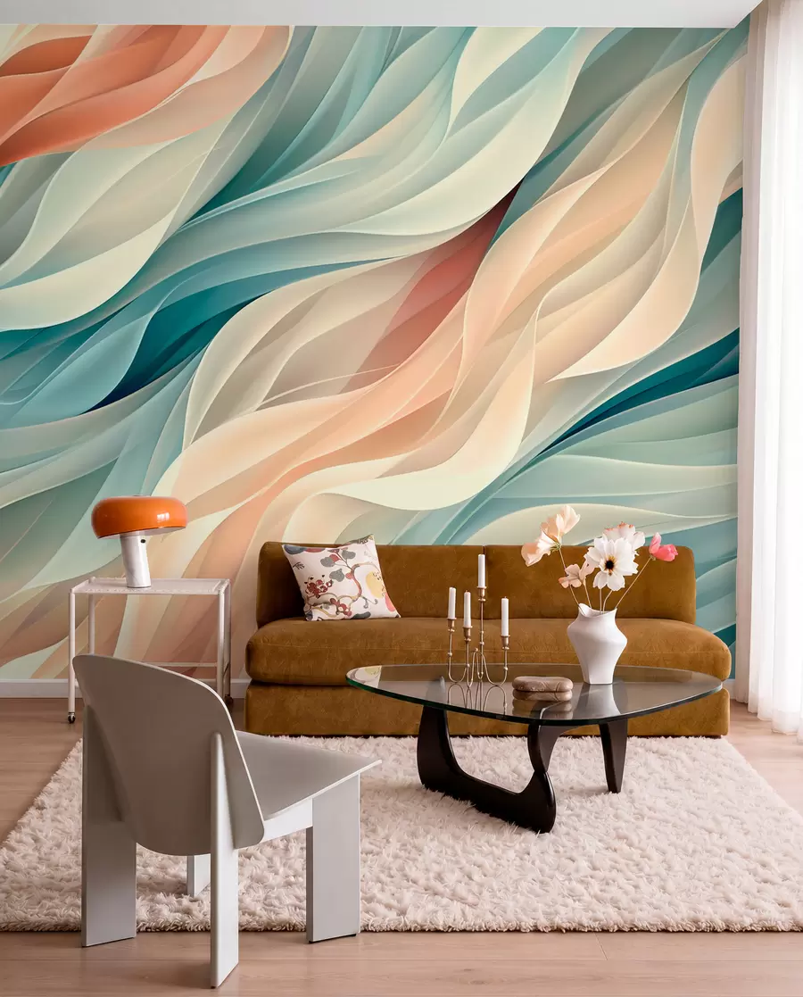 Papier peint Design abstrait fascinant avec des vagues pastel douces w01335
