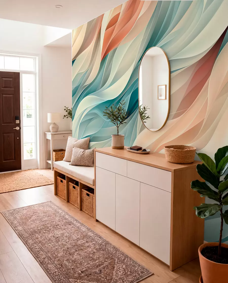 Papier peint Design abstrait fascinant avec des vagues pastel douces w01335