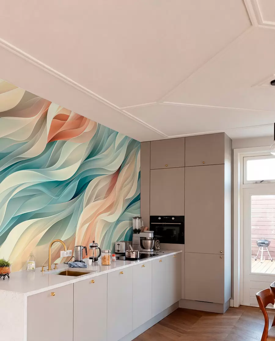Papier peint Design abstrait fascinant avec des vagues pastel douces w01335