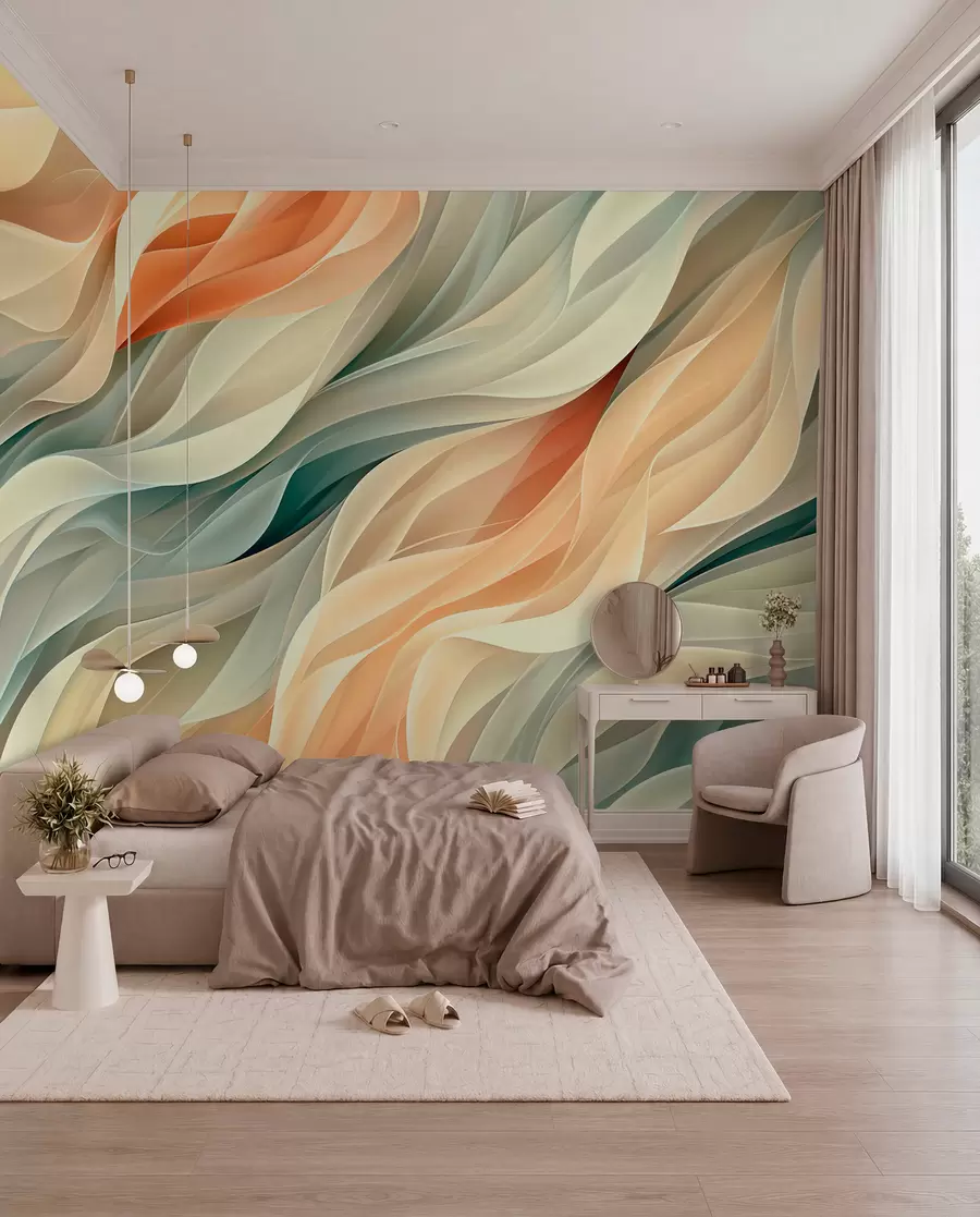 Papier peint Design abstrait fascinant avec des vagues pastel douces dans des couleurs chaudes w01335v1