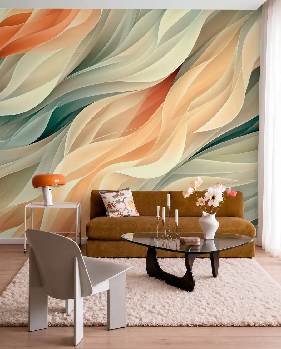 Papier peint Design abstrait fascinant avec des vagues pastel douces dans des couleurs chaudes w01335v1