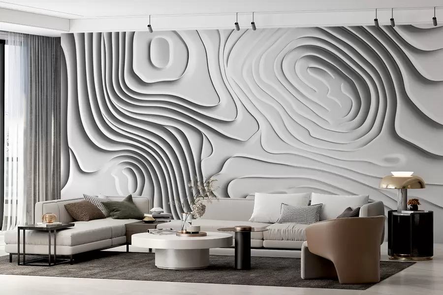 Papier peint Conception abstraite blanche de couches multicouches fluides w01336