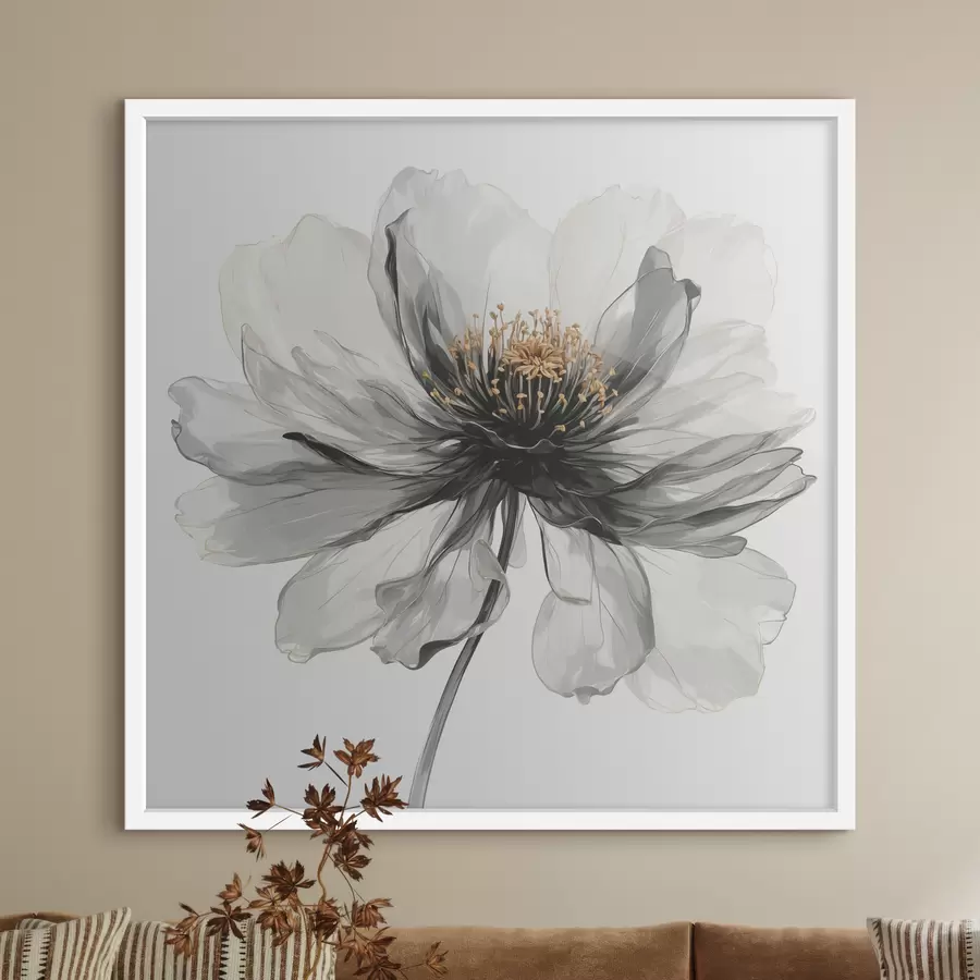 Papier peint Fleur noire transparente sur fond blanc f40066