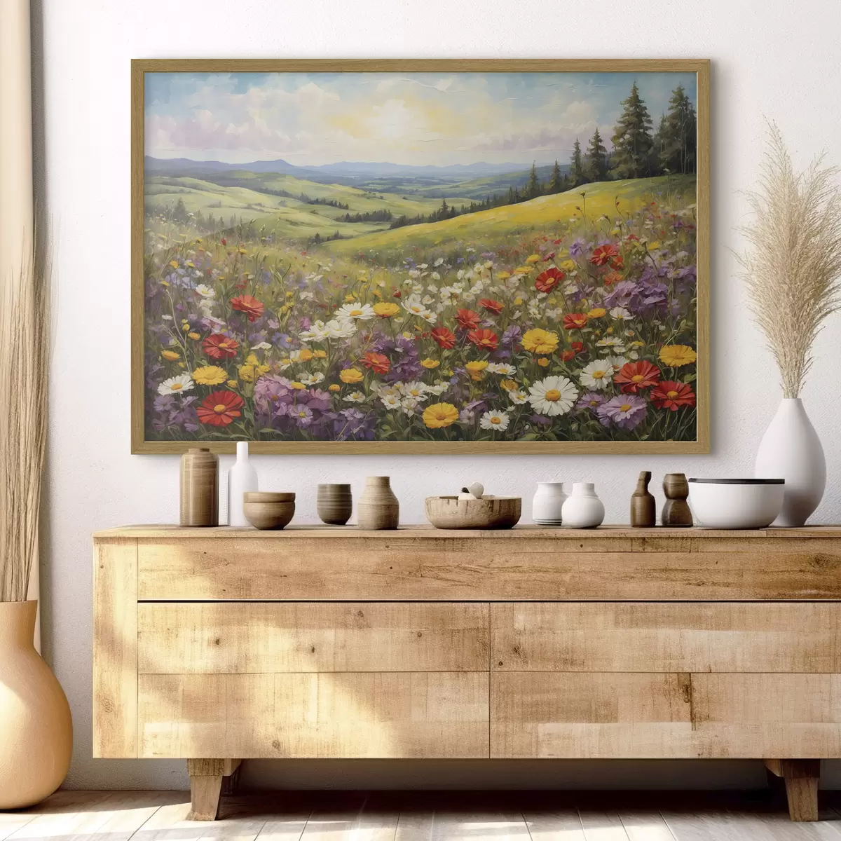Poster Champ de fleurs au coucher du soleil f40073