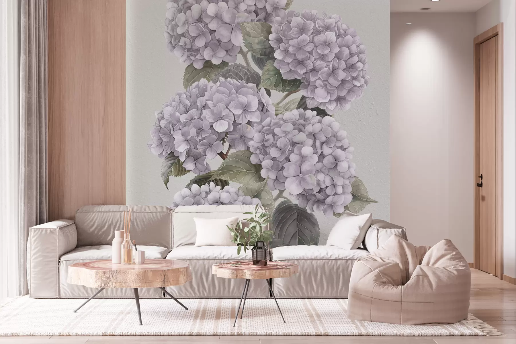 Papier peint Branches d'hortensia aux couleurs rose pâle w08176v1