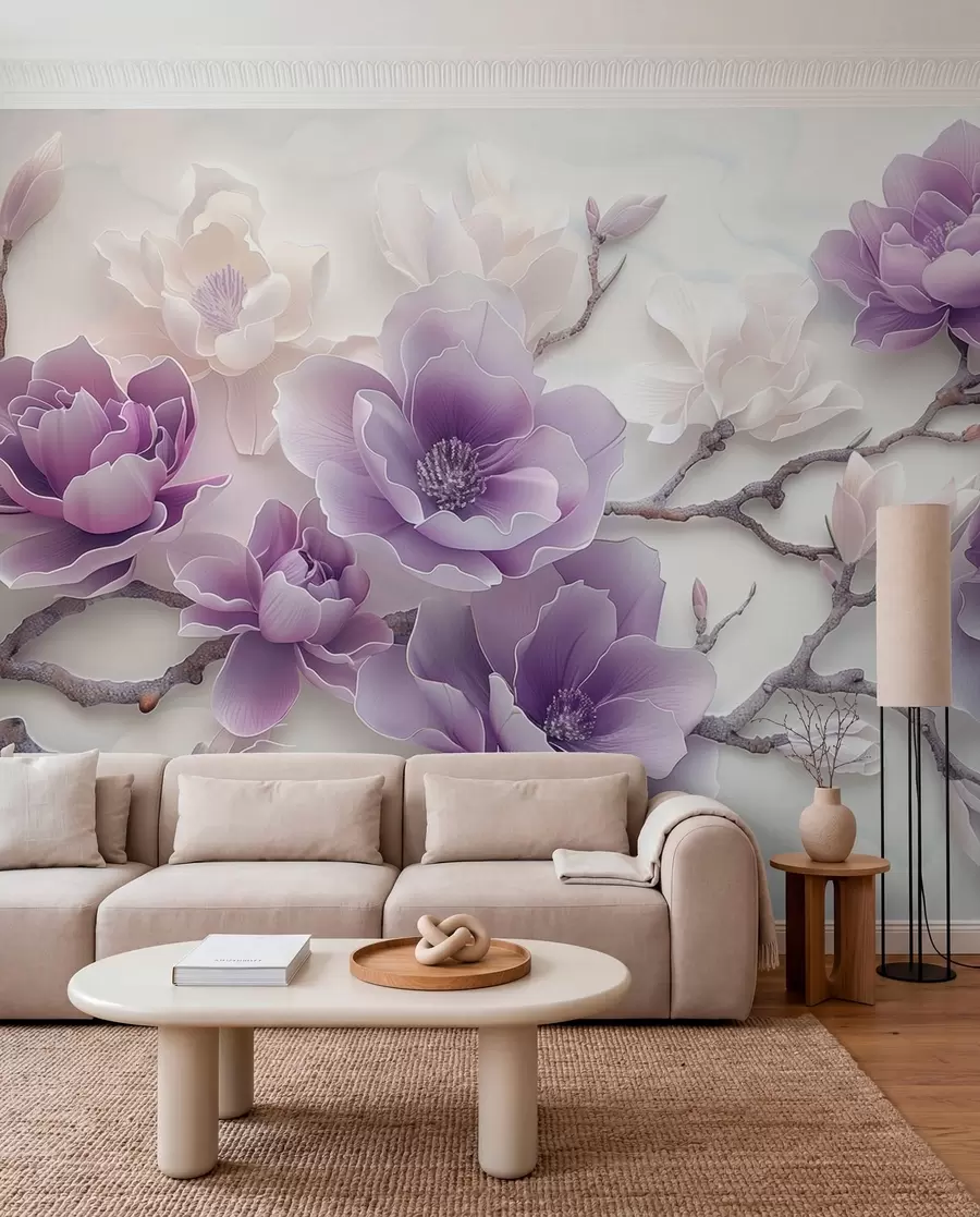 Papier peint Magnolia en lilas w01359