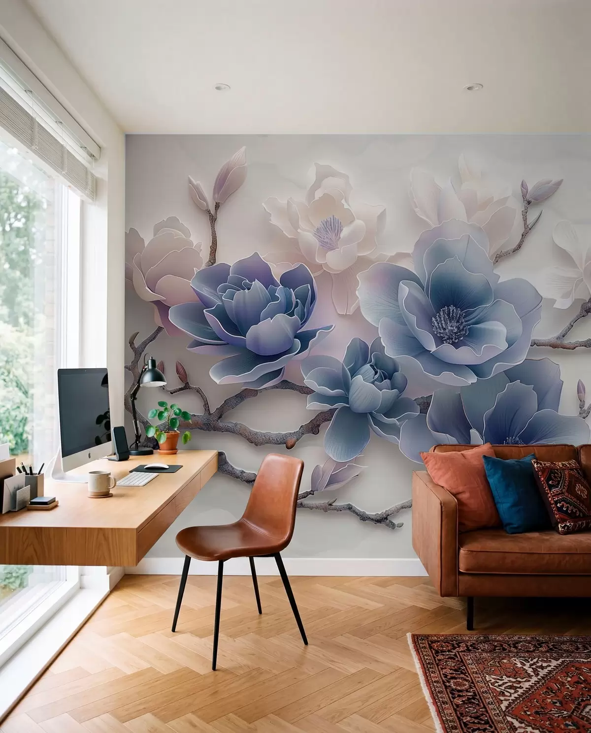 Papier peint Magnolia en bleu w01359v1
