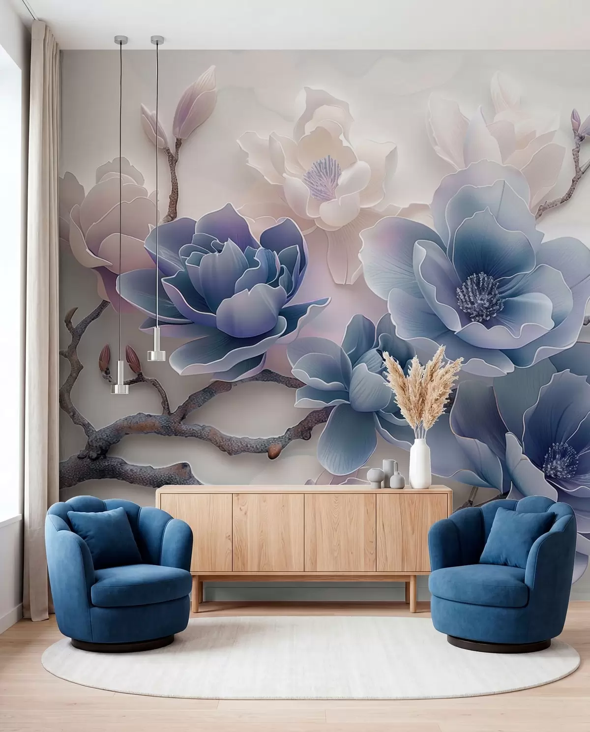 Papier peint Magnolia en bleu w01359v1
