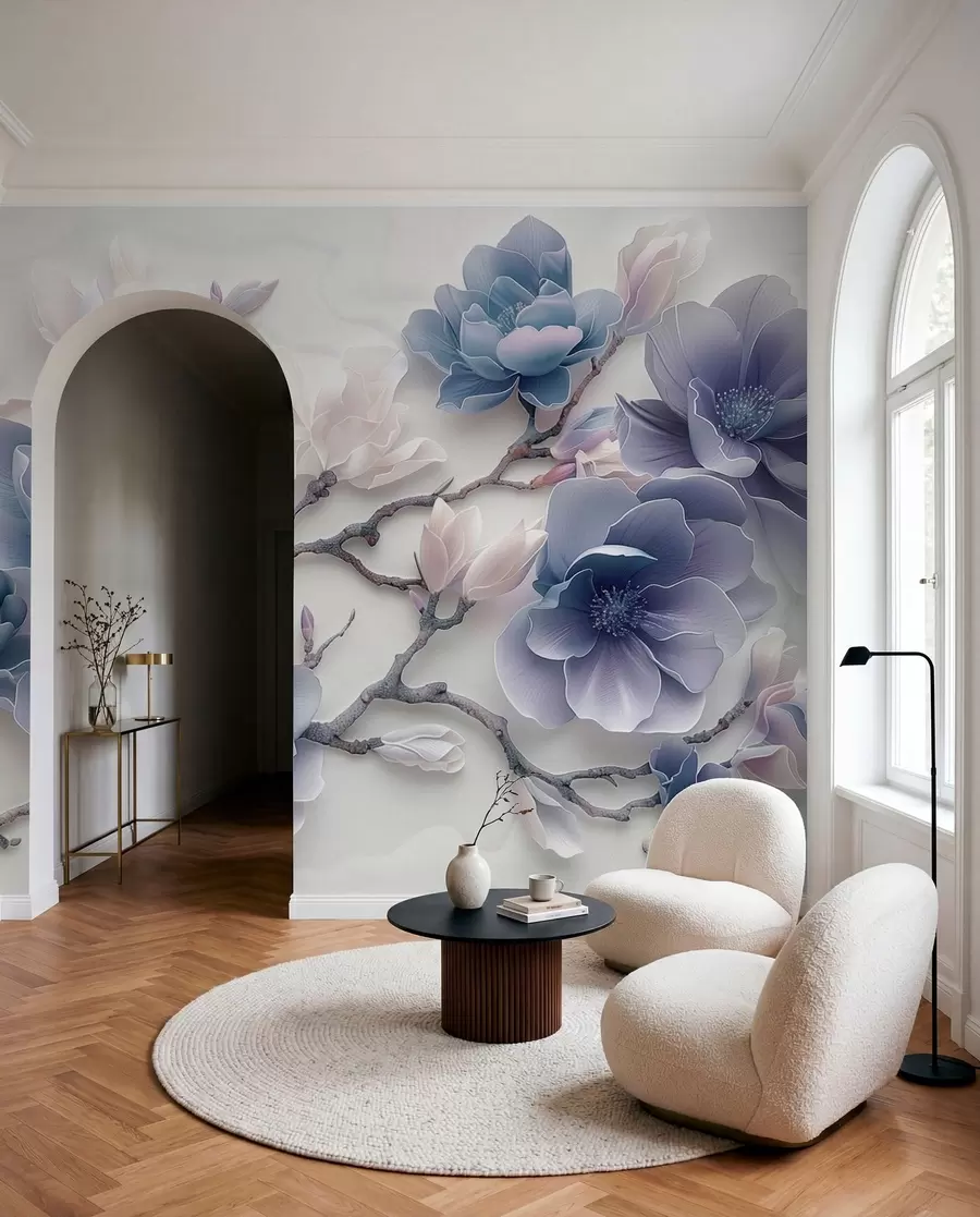 Papier peint Magnolia en bleu w01359v1